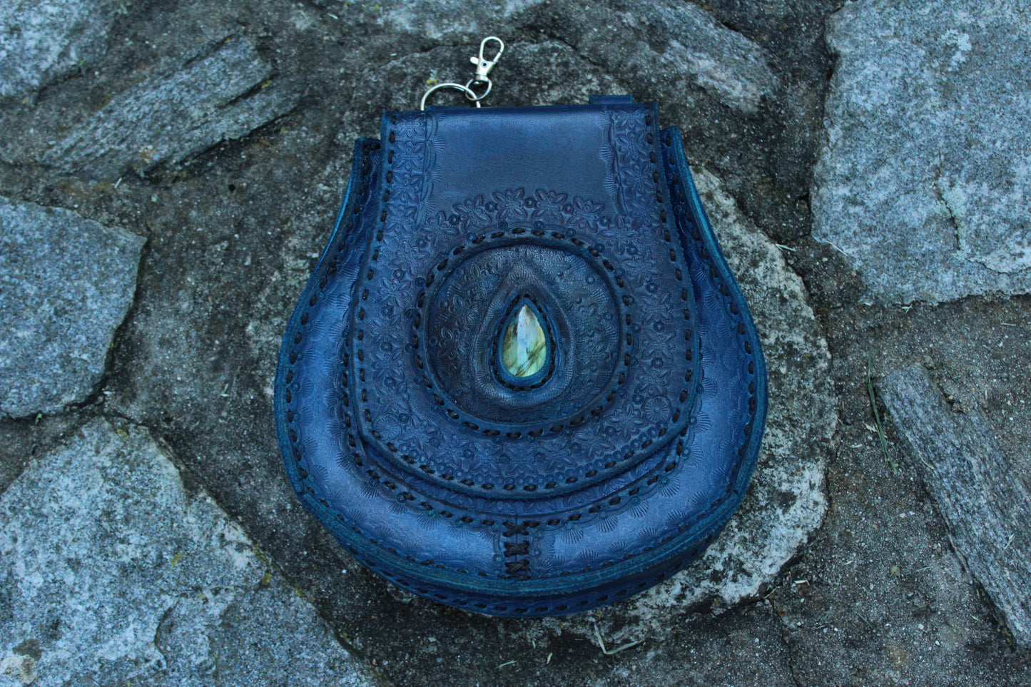 Handmade Labradorite Leather Belt Bag Medium