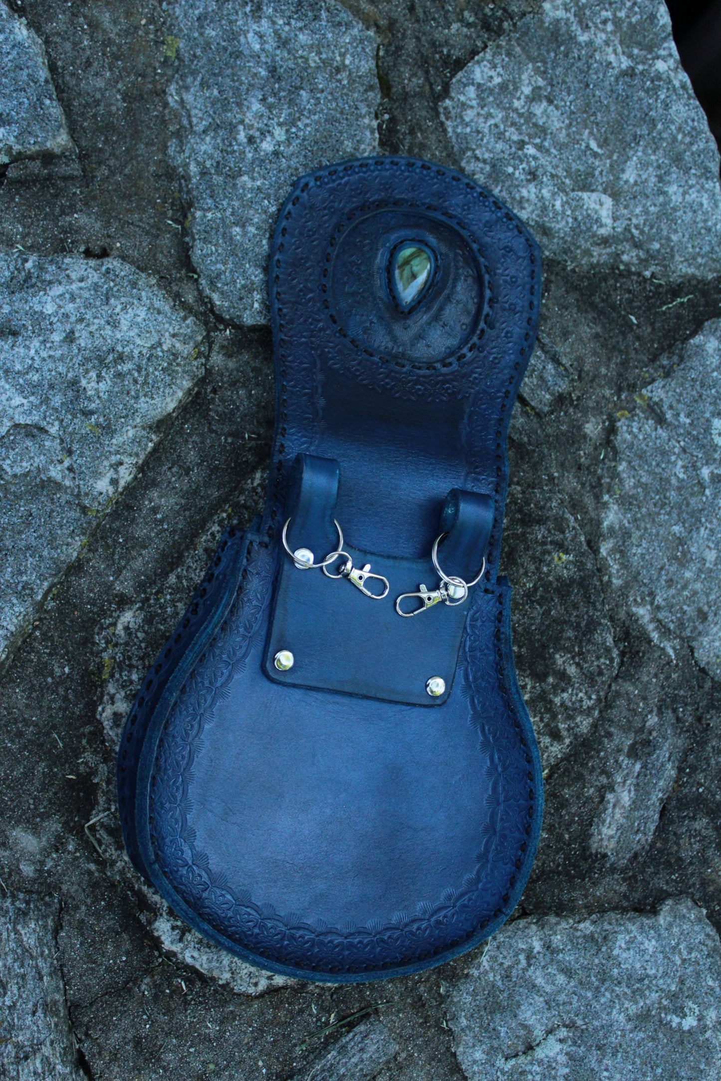 Handmade Labradorite Leather Belt Bag Medium