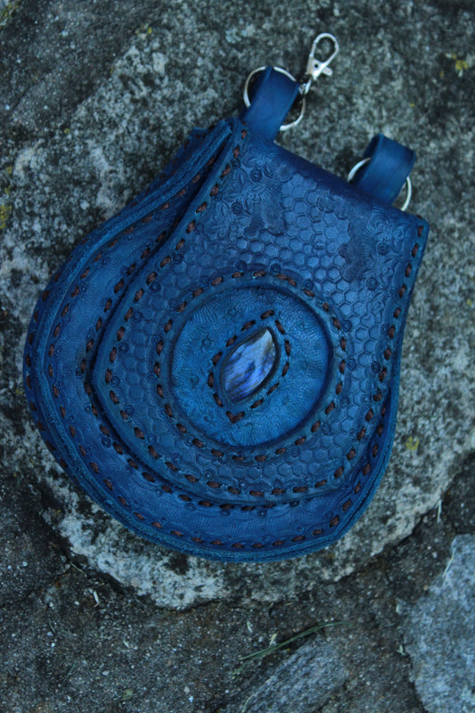 Handmade Labradorite Leather Belt Bag Large